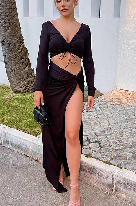 SUPER WHOLESALE | Split Skirt Set in Black