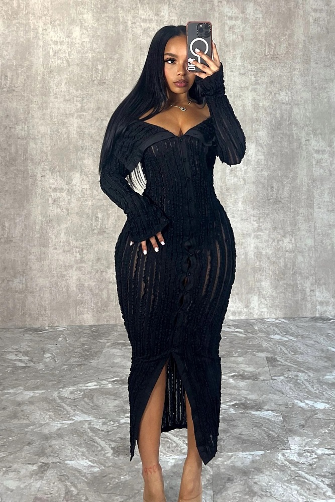 SUPER WHOLESALE | Button Up Wave Bodycon Dress