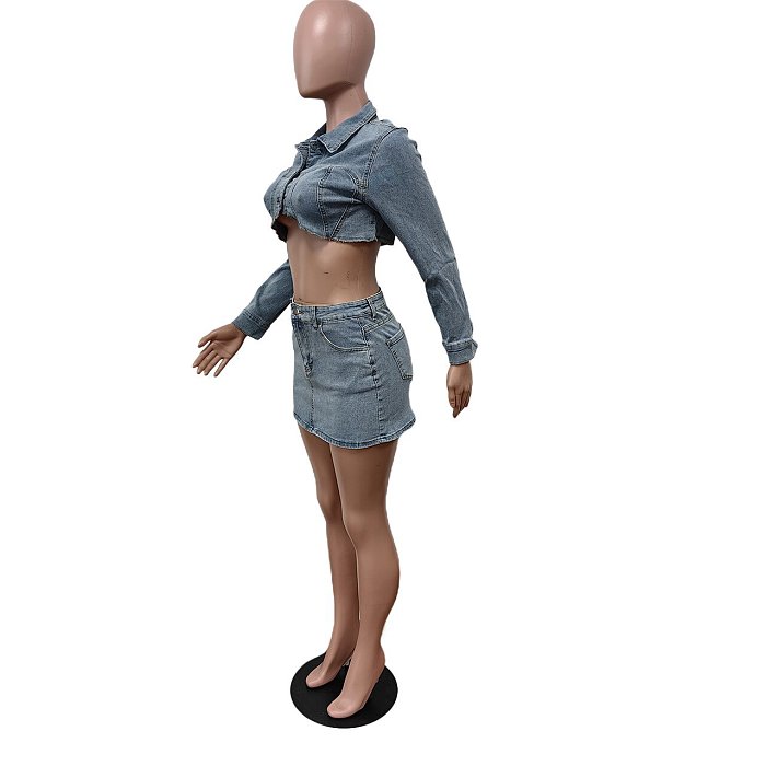 SUPER WHOLESALE | Denim Shirt Top & Mini Skirt