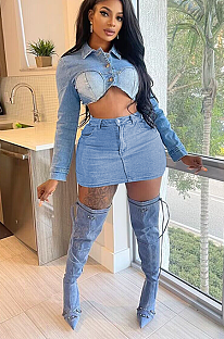 SUPER WHOLESALE | Denim Shirt Top & Mini Skirt