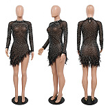 SUPER WHOLESALE | Rhinestone, Pearl,Feather Deco Mini Dress