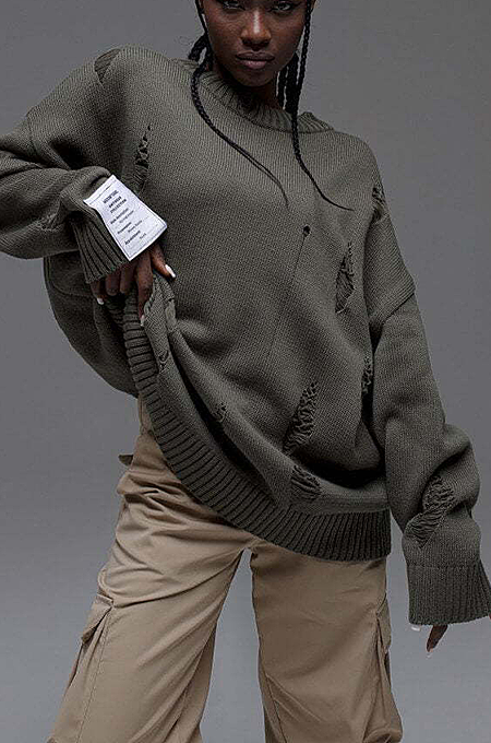 SUPER WHOLESALE | Oversize Distress Sweater in Dark Gray