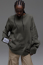 SUPER WHOLESALE | Oversize Distress Sweater in Dark Gray