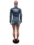 SUPER WHOLESALE | Cross Deco Skirt Set in Denim Blue