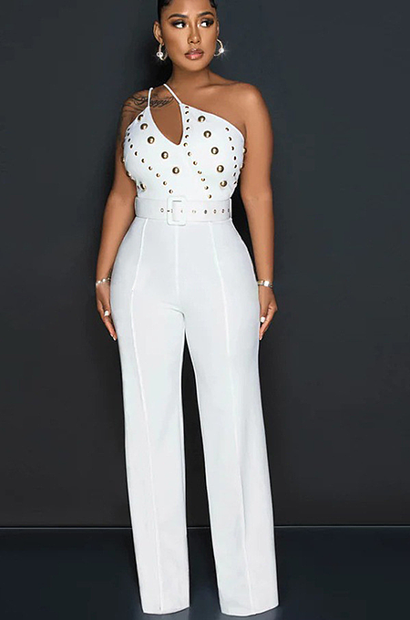 SUPER WHOLESALE | Beaded Asymmertrical Cut Jumpsuit