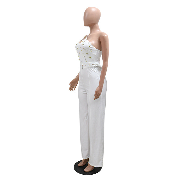 SUPER WHOLESALE | Beaded Asymmertrical Cut Jumpsuit