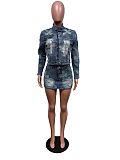 SUPER WHOLESALE | Cross Deco Skirt Set in Denim Blue