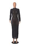 SUPER WHOLESALE | Plaid See-through Bodycon Long Dress in Black