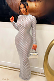 SUPER WHOLESALE | Plaid See-through Bodycon Long Dress in Black