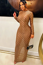 SUPER WHOLESALE | Plaid See-through Bodycon Long Dress in Brown