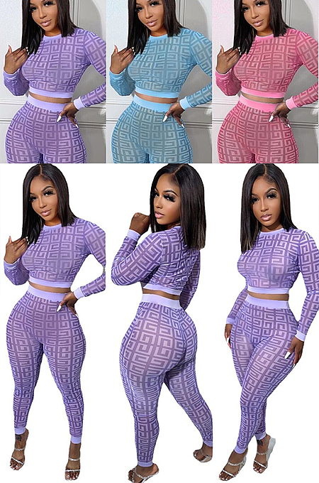 SUPER WHOLESALE | Printed Crop Long Sleeve Top & Legings Bottom Set