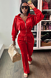 SUPER WHOLESALE | Velvet Fabric Tracking Suit in Red