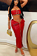 SUPER WHOLESALE | Pu Material Zip Up Skirt with Buckle Bandeau in Red