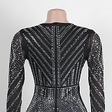 SUPER WHOLESALE | Rhinestone Beaded Back Zip Up Plunging Neck Jumpsuit