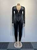 SUPER WHOLESALE | Rhinestone Beaded Back Zip Up Plunging Neck Jumpsuit