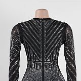 SUPER WHOLESALE | Rhinestone Beaded Back Zip Up Plunging Neck Romper