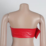 SUPER WHOLESALE | Pu Material Zip Up Skirt with Buckle Bandeau in Red
