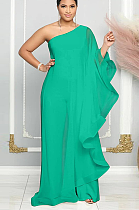 SUPER WHOLESALE | One Shoulder Patchwork Jumpsuit in Cyan