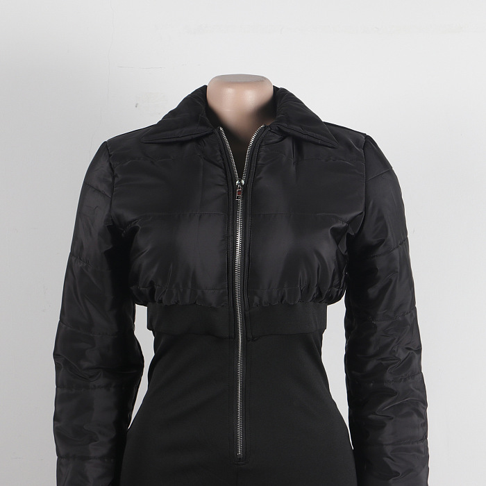 SUPER WHOLESALE | Puffy Front Zip Up Romper in Black