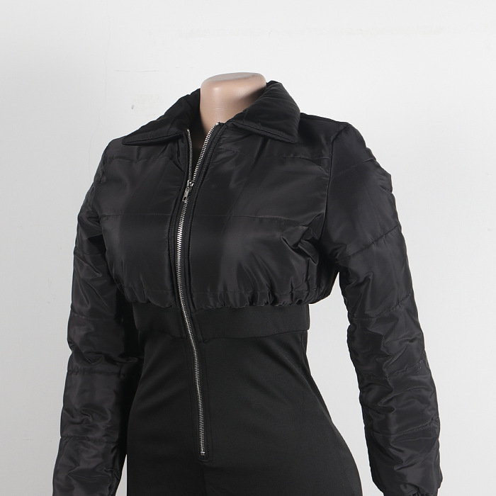 SUPER WHOLESALE | Puffy Front Zip Up Romper in Black