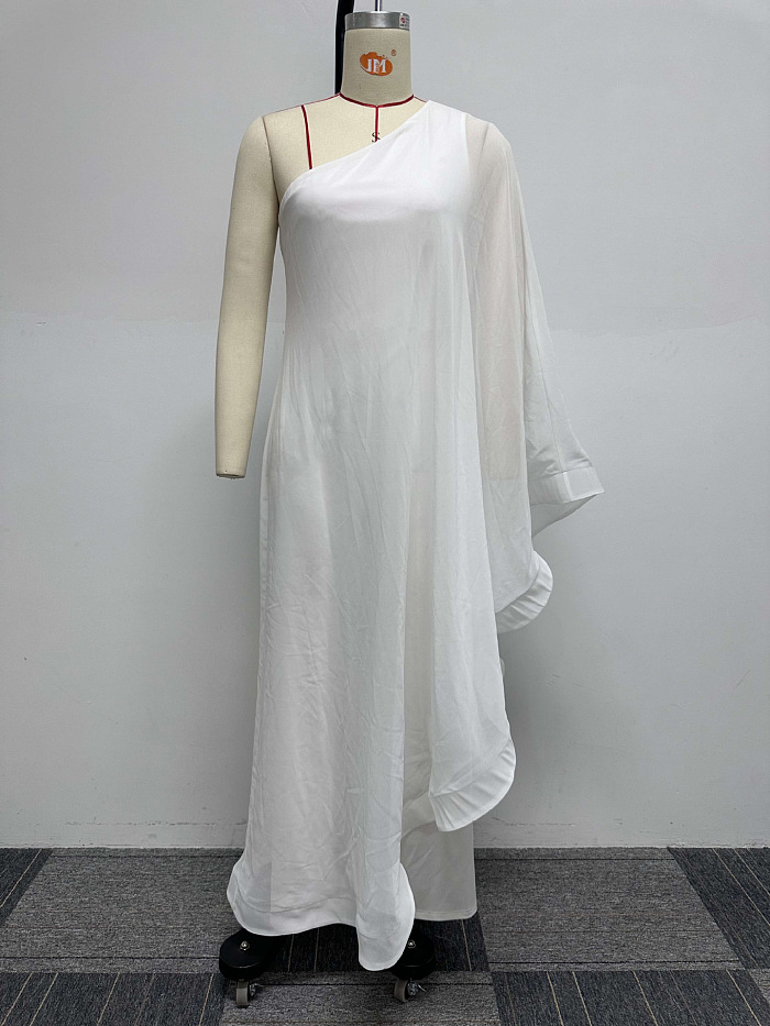 SUPER WHOLESALE | One Shoulder Patchwork Jumpsuit in White