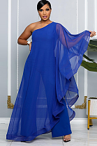 SUPER WHOLESALE | One Shoulder Patchwork Jumpsuit in Blue