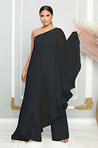 SUPER WHOLESALE | One Shoulder Patchwork Jumpsuit in Black