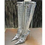 SUPER WHOLESALE | Pointed-toe, slender-heeled, metal-studded, Knee Height Boots