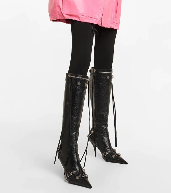 SUPER WHOLESALE | Pointed-toe, slender-heeled, metal-studded, Knee Height Boots