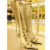 SUPER WHOLESALE | Pointed-toe, slender-heeled, metal-studded, Knee Height Boots