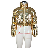 SUPER WHOLESALE | Shinning Fabric Turtle Neck Down Coat in Gold
