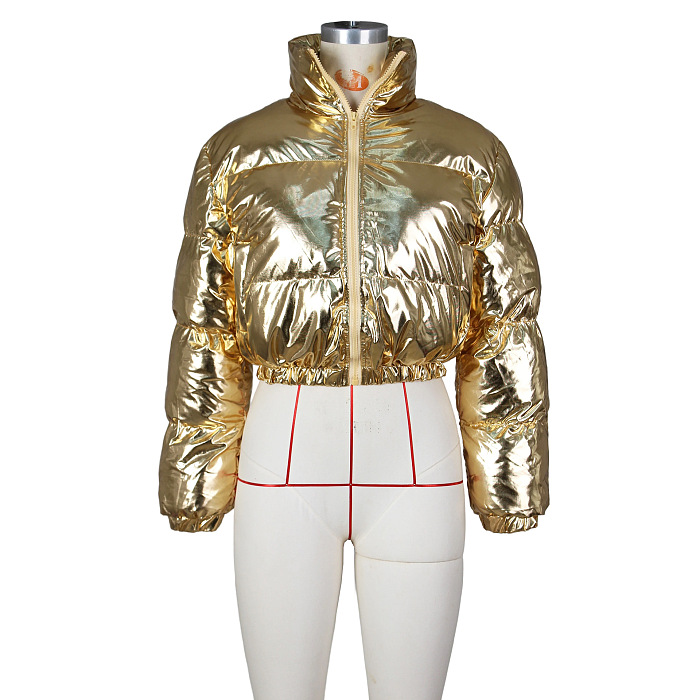 SUPER WHOLESALE | Shinning Fabric Turtle Neck Down Coat in Gold