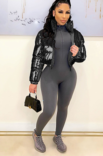 SUPER WHOLESALE | Shinning Fabric Turtle Neck Down Coat in Black