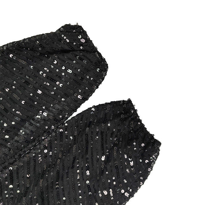 Sequins Back Zip Up Plunging Neck Long Dress in Black