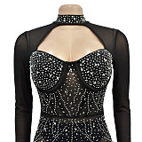Rhinestone Deco Hollow-Out Jumpsuit
