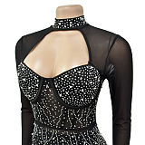 Rhinestone Deco Hollow-Out Jumpsuit