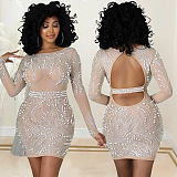 SUPER WHOLESALE | Rhinestone Deco Open Back Mini Dress