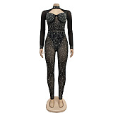 Rhinestone Deco Hollow-Out Jumpsuit
