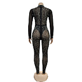 Rhinestone Deco Hollow-Out Jumpsuit