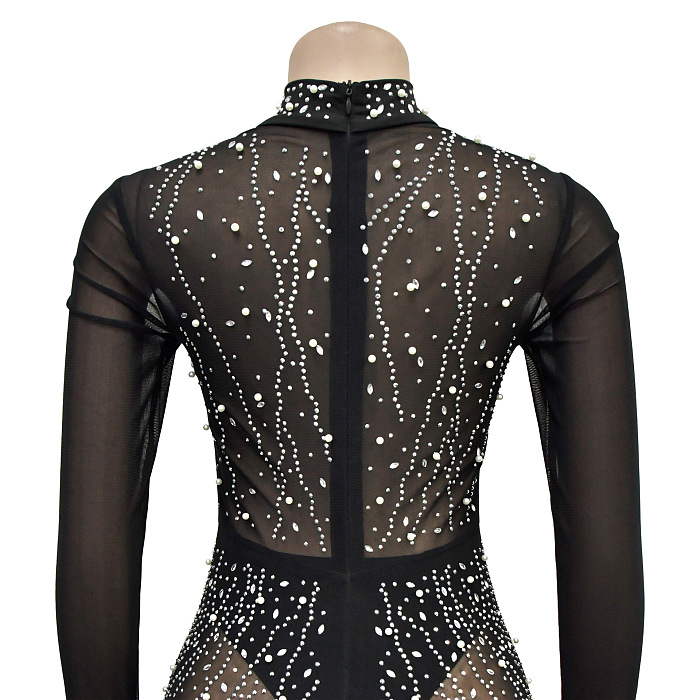 Rhinestone Deco Hollow-Out Jumpsuit