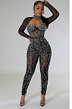 Rhinestone Deco Hollow-Out Jumpsuit