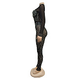 Rhinestone Deco Hollow-Out Jumpsuit