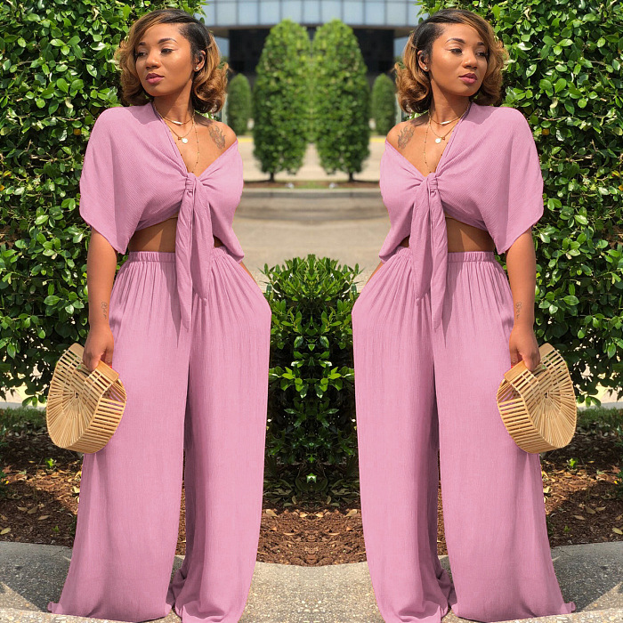 SUPER WHOLESALE | Bow Tied Top & Loose Pants