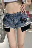 SUPER WHOLESALE | Cross Embroidered Denim Shorts