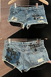SUPER WHOLESALE | Cross Embroidered Denim Shorts
