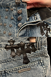 SUPER WHOLESALE | Cross Embroidered Denim Shorts