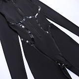 SUPER WHOLESALE | Elastic Front Zip Up Jumpsuit