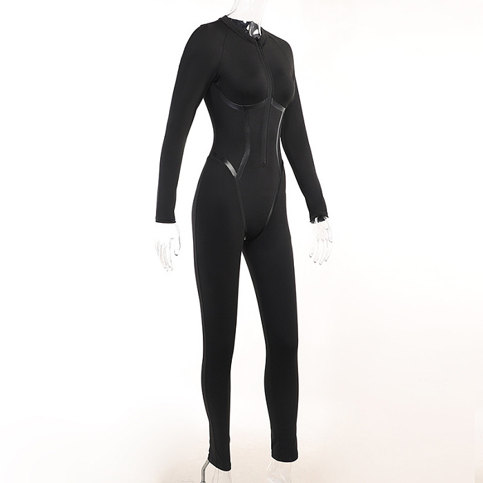 SUPER WHOLESALE | Elastic Front Zip Up Jumpsuit