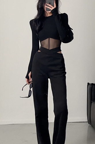 SUPER WHOLESALE | Chiffon Patchwork See-through Bodysuit