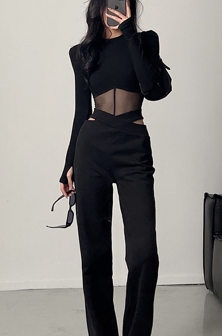SUPER WHOLESALE | Chiffon Patchwork See-through Bodysuit